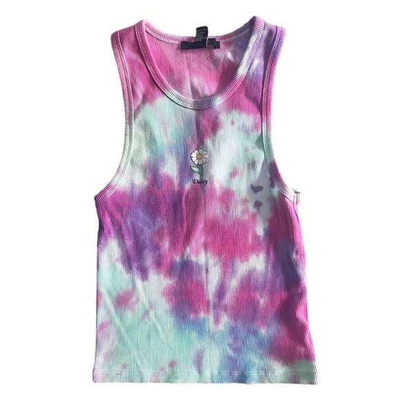 Forever 21 Size Medium Tie Dye Flower Printed Cropped Tank Top - Picture 2 of 6